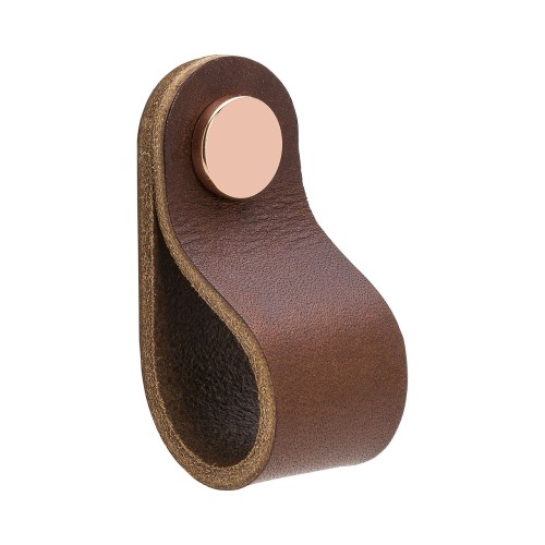 Knob LOOP Round | leather brown/copper