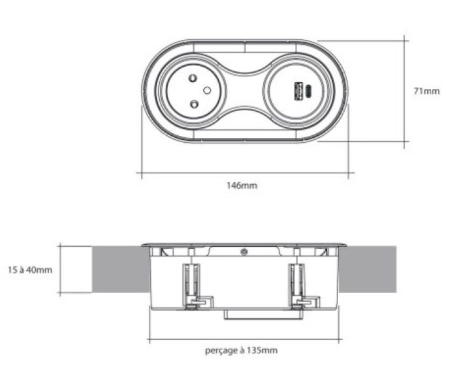 INFINI rozečių blokas , 1 tinklo, USB-A ,  USB-C įkrovikliai |nerūdijantis plienas