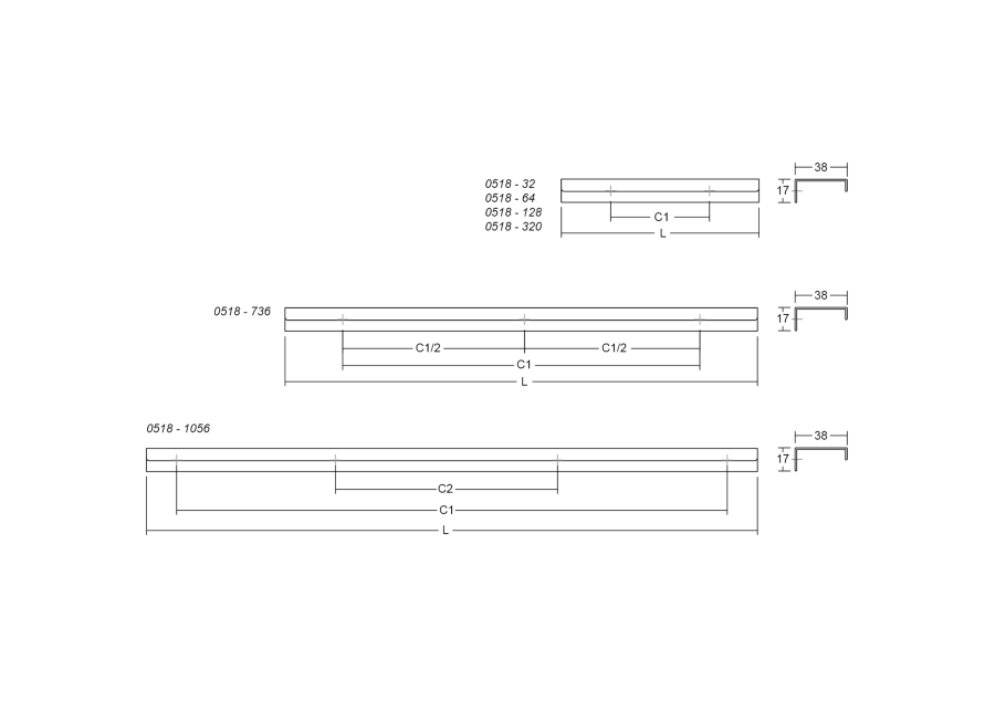 Ilga profilinė rankenėlė  WAY -1100  mm |matinis chromas L04