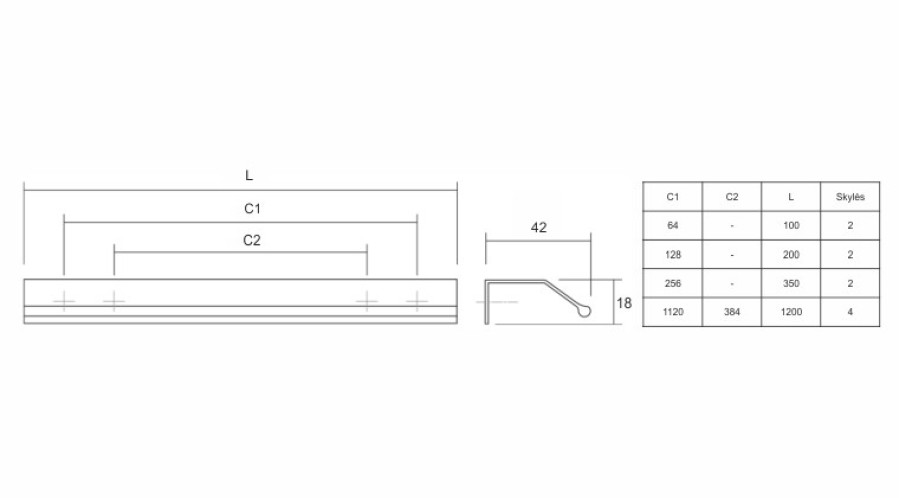 Ilga profilinė rankenėlė WING -1200| šlifuotas žalvaris L618